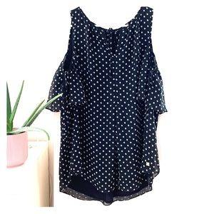 🍄Black&white polka dot chiffon could shoulder top